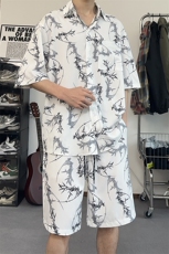 美式沙滩翻领泼墨短袖衬衫男夏季短袖短裤两件套设计感TZ103-P43，男装衬衫，电商A178