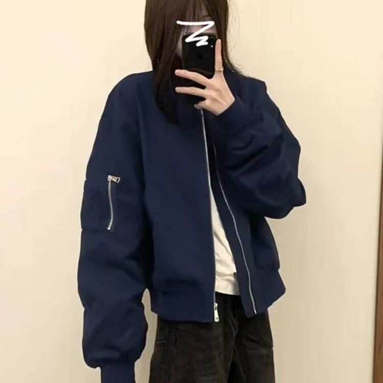 美式复古短款外套女秋冬季2024休闲宽松百搭棒球服飞行员夹克上衣,男装夹克,星座506A