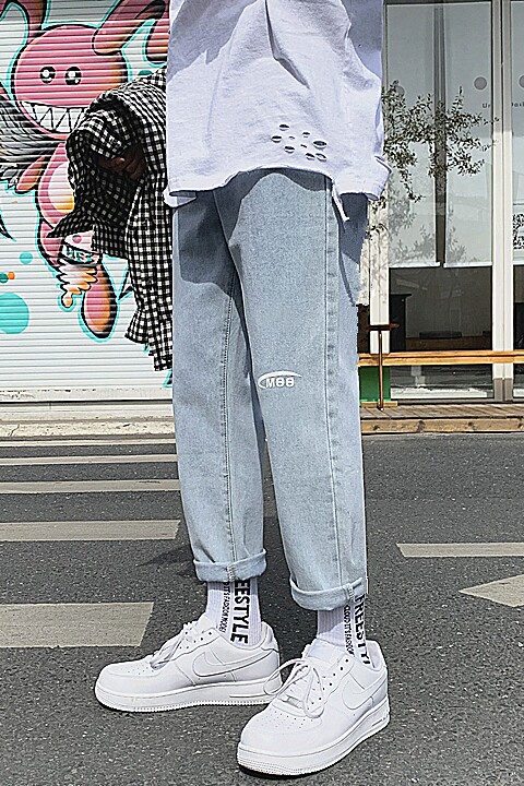 主推款夏季男士牛仔裤韩版小脚潮牌百搭潮流浅色九分裤男N50,男装牛仔裤,星座1008