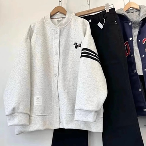 美式三条杠棒球服外套男女春秋季新款潮流百搭情侣夹克JK06P48