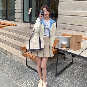 黑色拼接休闲西装外套女2023春季新款韩版小个子炸街洋气chic西服图片