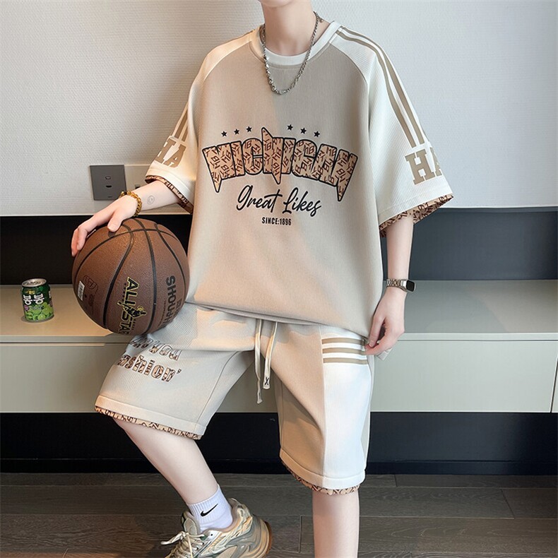 套装青少年印花短袖套装青少年学生休闲短裤运动TZ2025-特价45,男装休闲套装,电商A247