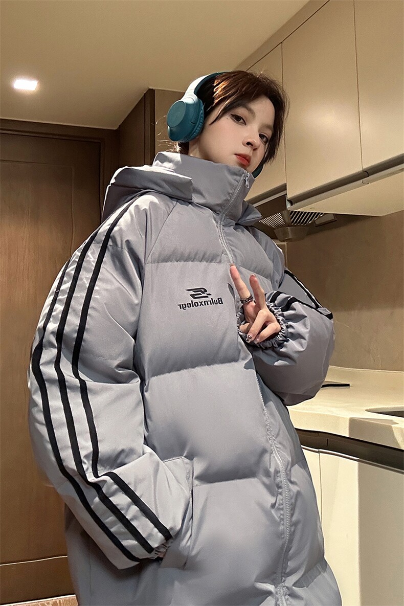 中性过膝棉衣织带三条杠长款加厚情侣羽棉服外套男G1076P168,男装棉衣,电商A339