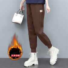 春秋冬现货，加绒裤女外穿宽松休闲裤加厚一体绒冬季加绒运动卫裤图片