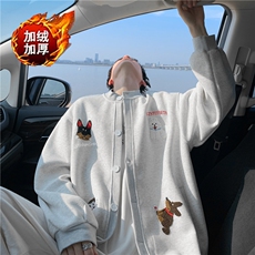 加绒加厚冬款男女开衫卫衣卡通动物刺绣保暖外套WY236P58，男装棉衣，星座1013-1