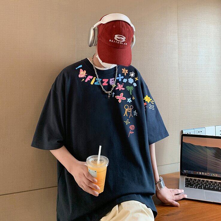 T820港风潮牌高街美式短袖T恤男夏季新款宽松重磅纯棉体恤,男装T恤,星座304A