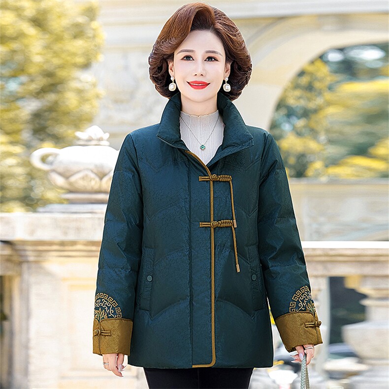 2026新款冬装中老年人女装妈妈羽绒服洋气刺绣盘扣风外套,男装羽绒服,电商B212（原钱塘6029）