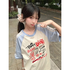 抖音得物品质二开240克宽松纯棉美式潮牌插肩三杠织带短袖T恤，男装T恤，电商A486