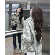 格子衬衫女春春秋韩系设计感小众长袖衬衣美式复古宽松薄外套，男装衬衫，星座506A