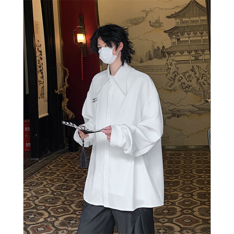 新中式国风盘扣长袖衬衫男高级感冰丝中山装衬衣国潮复古休闲外套,男装衬衫,电商D232