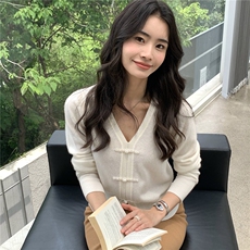2025秋冬百搭时尚简约v领长袖针织衫，女装羊绒衫，玛卡隆羊绒