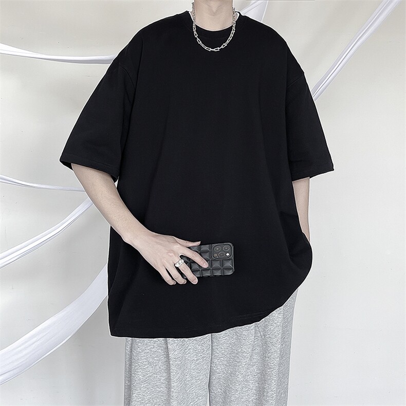 抖音供货200克现货纯色宽松版短袖T恤B343/T666/P10元,男装T恤,星座1905A（原电商B343）