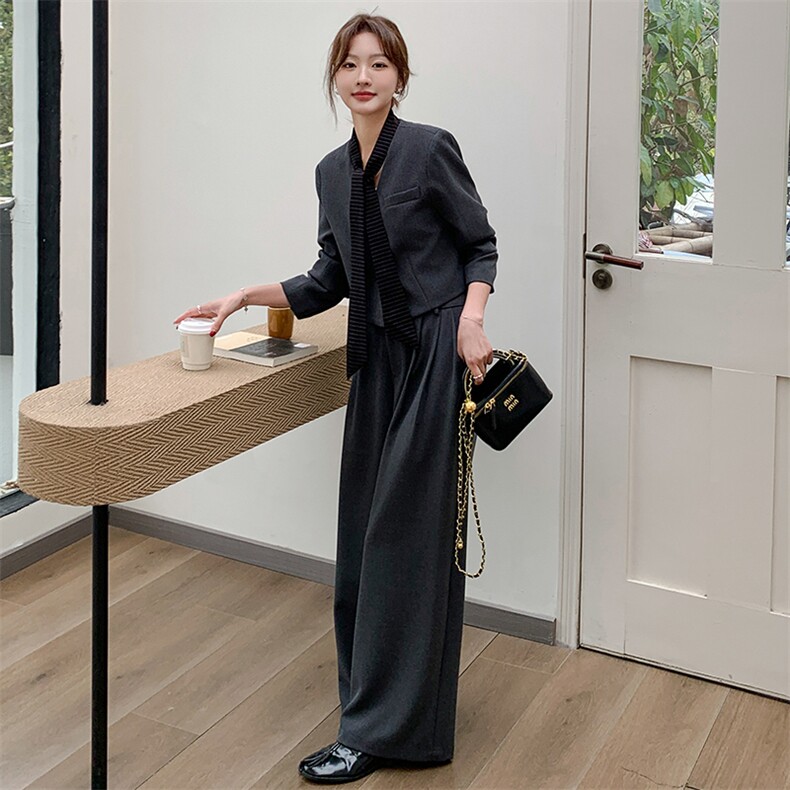 【现货】飘带西装套装，高腰阔腿裤两件套82632P195K278,女装套装/套裙,2B076