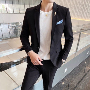 休闲小西装男外套韩版潮修身帅气西服套装发型师英伦风高档两件套图片