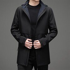 2023秋季新款连帽风衣中长款中青年商务休闲时尚外套长袖上衣男装，男装风衣，电商B212（原钱塘6029）