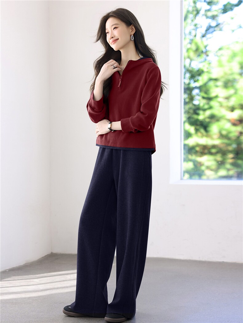2025年秋季时尚休闲连帽撞色文艺减龄套装,女装套装/套裙,依恋蒂丝