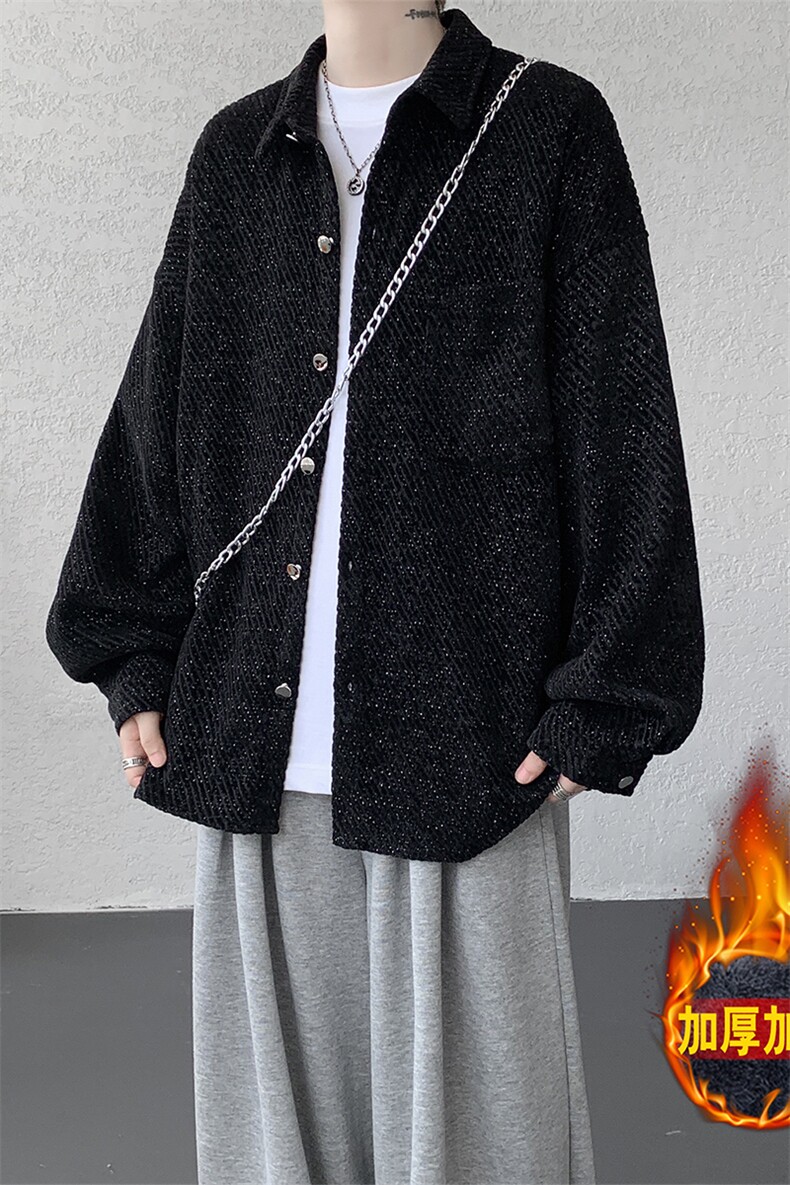 加绒衬衫男冬季新款港风宽松大码加厚小香风长袖衬衣JR70-P49,男装衬衫,星座214-3