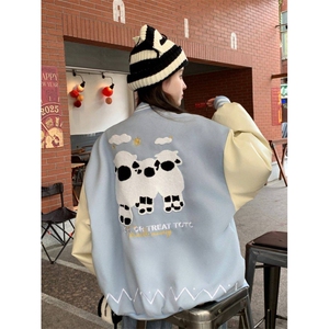 A511-P82 春秋潮流小羊刺绣棒球服设计感小众情侣夹克上衣外套图片