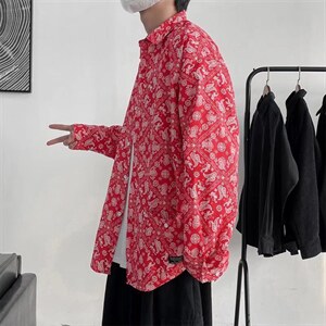 ins欧美高街嘻哈西海岸腰果花长袖衬衫C004P32图片