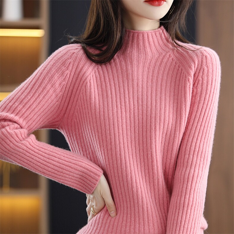 2025年夏季宽松型常规套头单件长袖高领时尚百搭女士,女装羊毛衫,春贝羊绒