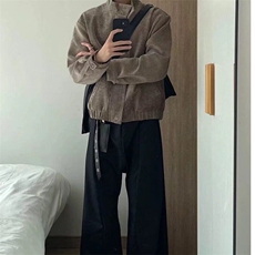新款秋冬美式千鸟格外套男潮短款立领夹克常规款长袖宽松型慵懒，男装夹克，星座506A