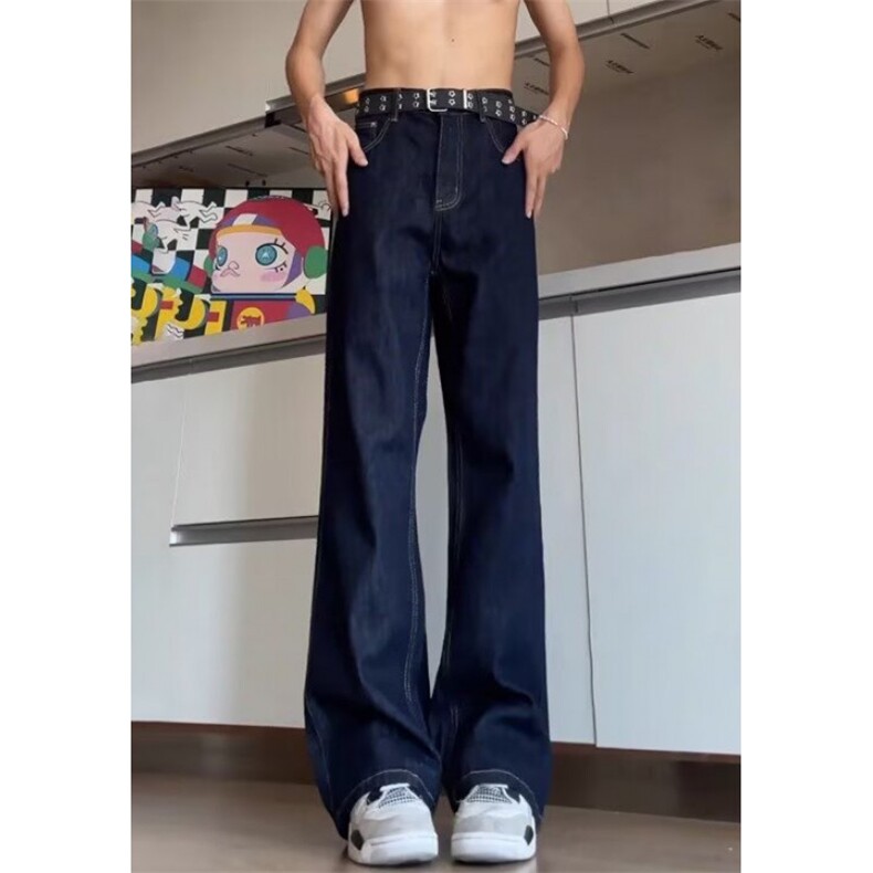 深蓝色阔腿牛仔裤男宽松直筒春秋款垂感显瘦微喇拖地裤子NA119,男装牛仔裤,星座1116A（原606A-3）