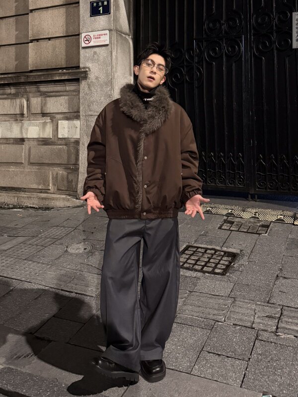 情侣美式座山雕加厚外套宽松毛领棉服大翻领,男装棉衣,星座903-1