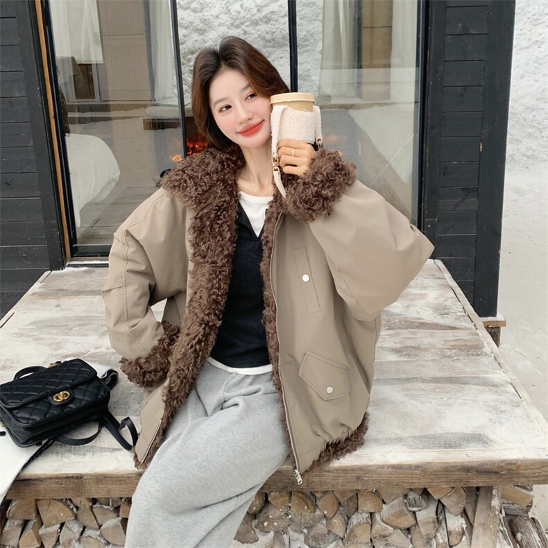 现货:冬装新款高级感毛绒拼接两穿加厚派克服2C135-8955P225K328,女装派克服,2C135