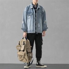 男士休闲套装2021新款青少年韩版搭配牛仔夹克三件套DF150T，男装夹克，电商A102