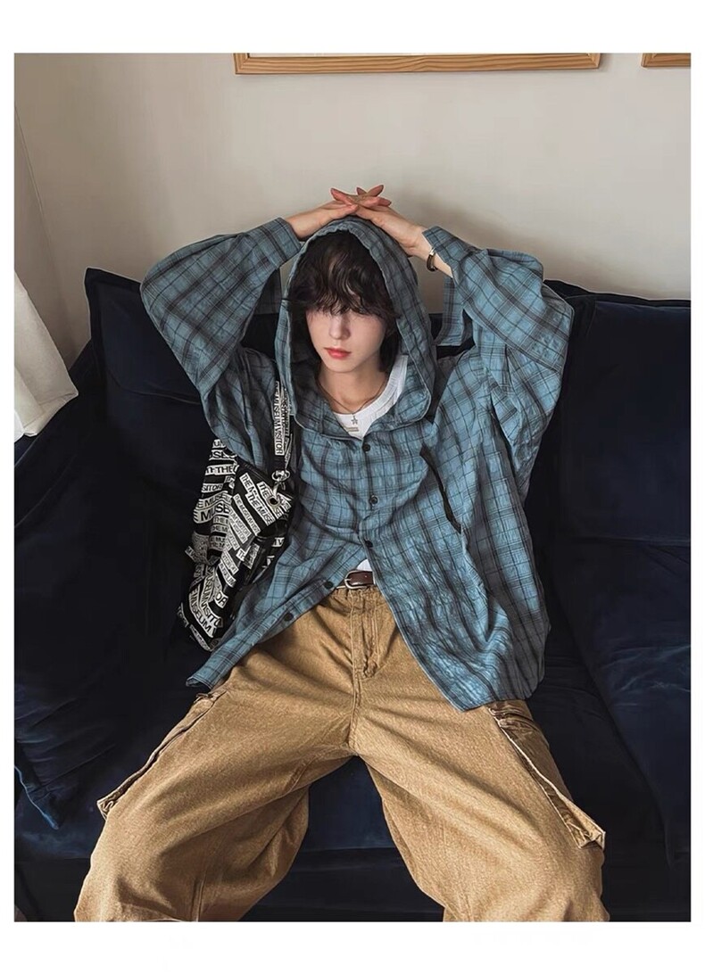 CS61-特P37无差价夏季轻薄微微皱连帽防晒宽松衬衫,男装防晒衣,电商B327