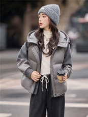 2025冬季新款两件套加绒连帽卫衣羽绒马甲保暖短款套装，女装羽绒服，深水步