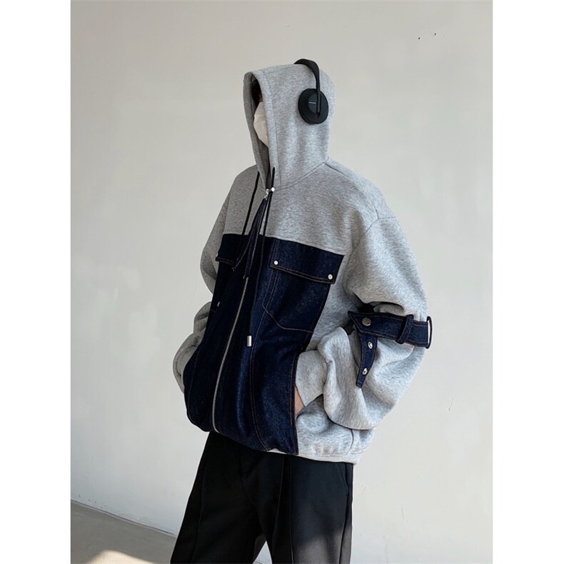 24秋冬牛仔拼接设计感连帽拉链质感开衫卫衣MJ1026-P115图片