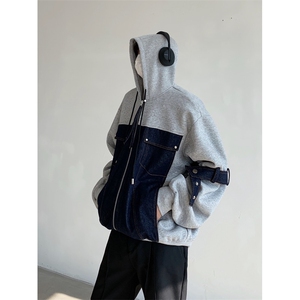 24秋冬牛仔拼接设计感连帽拉链质感开衫卫衣MJ1026-P115图片