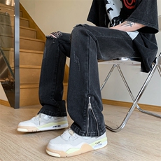 B221美式ins高街暗黑小众拉链破洞牛仔裤LK23076-P65控88，男装牛仔裤，电商B221