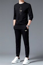 套装男春秋款宽松圆领印花卫衣中年人秋季爸爸春装休闲两件套，男装休闲套装，电商B212（原钱塘6029）