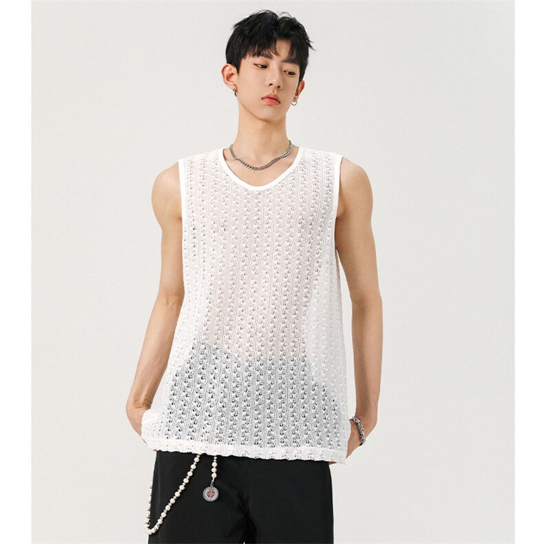 BX1130-特批30控58小众高品质镂空衬衫内搭大码短袖背心T恤，男装背心/马甲，电商A059