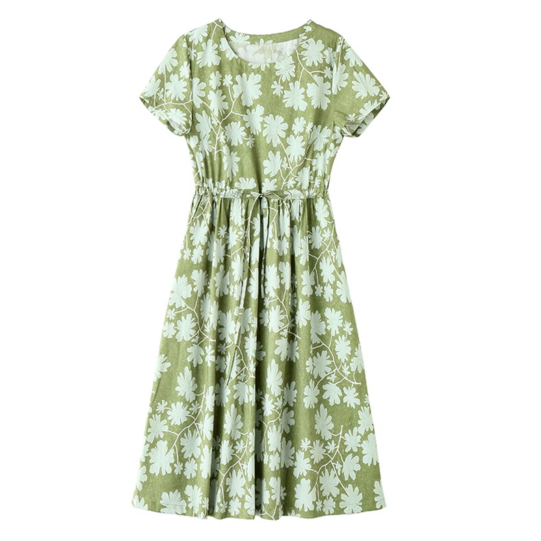 棉麻连衣裙夏季2025新款衣服大码女装高端精致法式气质碎花长裙子,女装连衣裙,姿衣坊