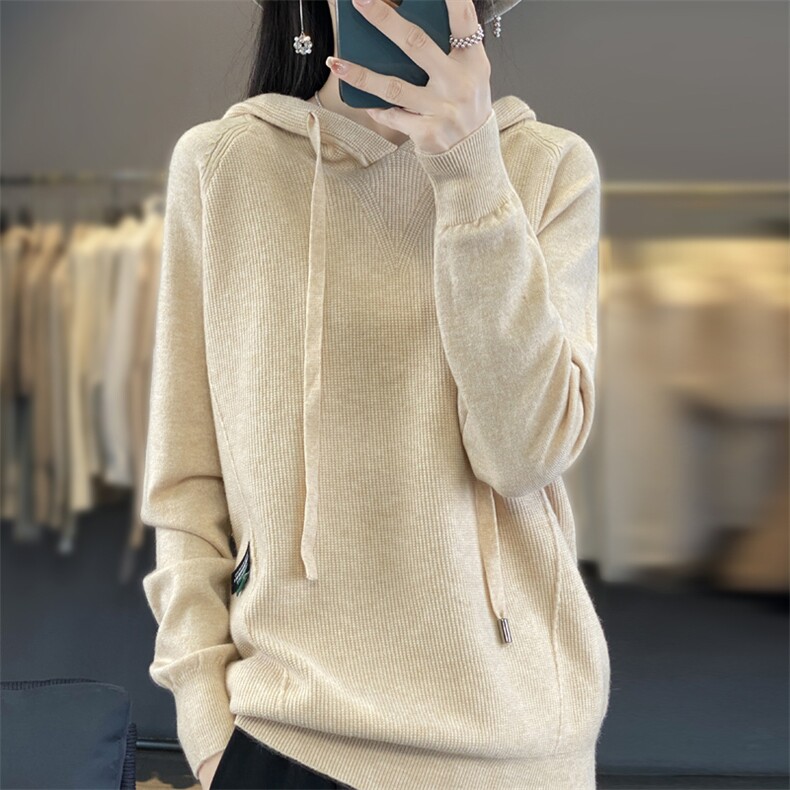 秋冬季新款纯色毛衣女长袖宽松显瘦百搭帽衫上衣,针织衫/毛衣,贵皇网供仓
