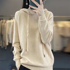 秋冬季新款纯色毛衣女长袖宽松显瘦百搭帽衫上衣，女装针织衫/毛衣，贵皇网供仓