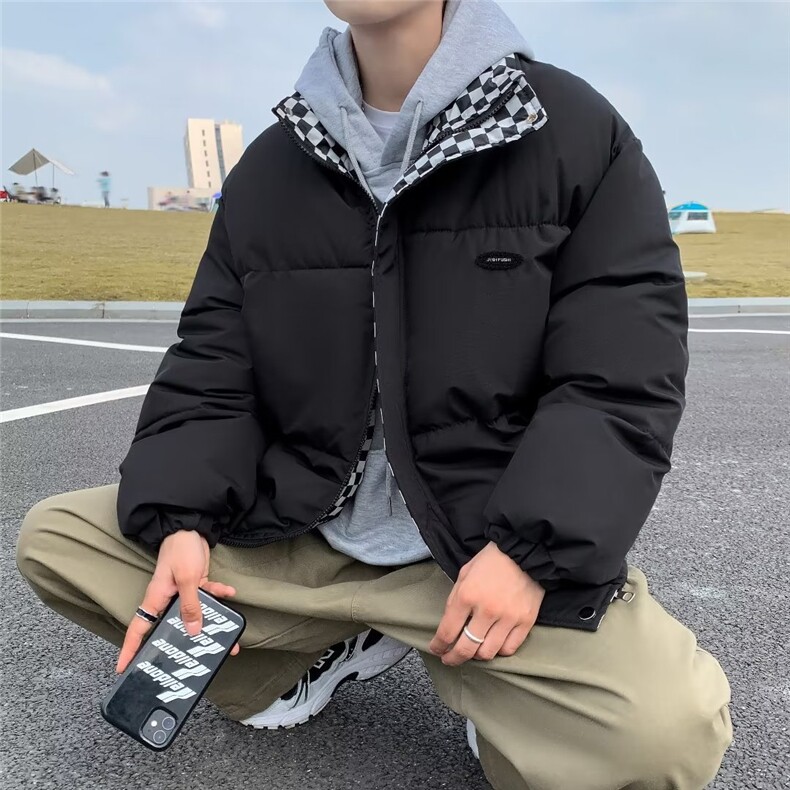 新款冬季ins美式复古棋盘格服外套男衣袄情侣面包服潮MY005,男装棉衣,星座1116A-1（原606A）