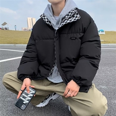 新款冬季ins美式复古棋盘格服外套男衣袄情侣面包服潮MY005，男装棉衣，星座1116A-1（原606A）