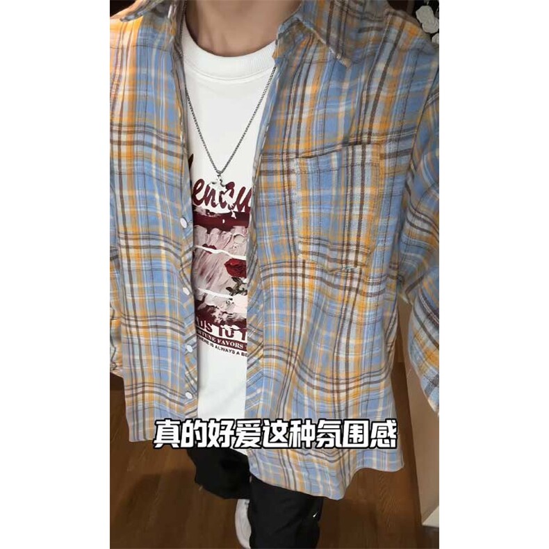 控价59港风格子衬衫宽松外套男女衬衣百搭格子外套CS2404P35,男装衬衫,电商A128