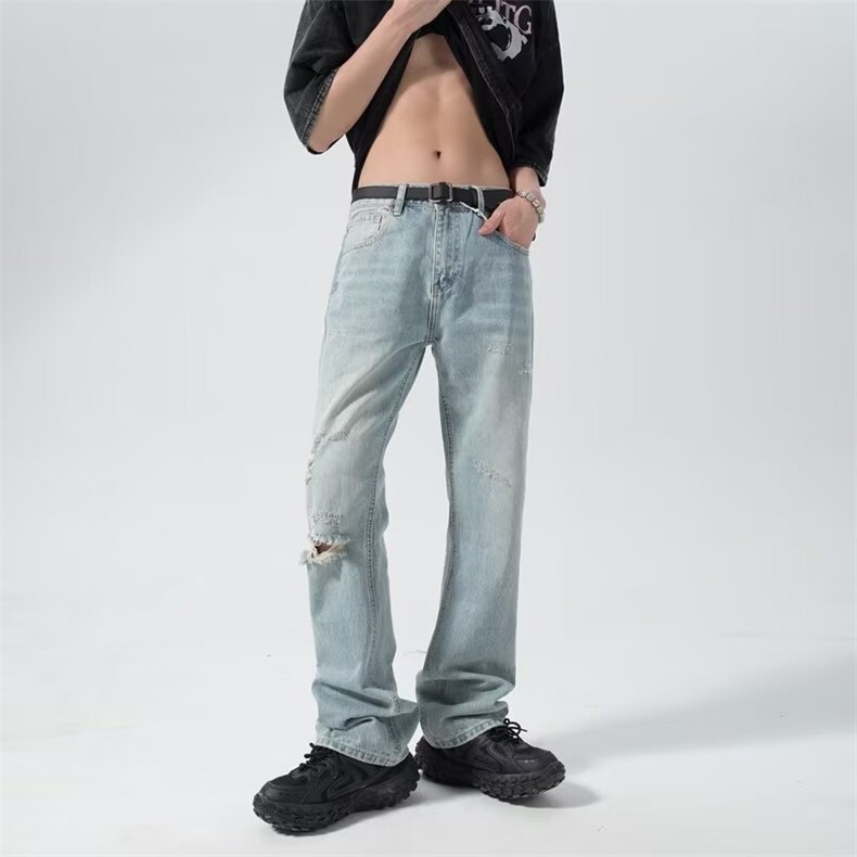 牛仔裤破洞男美式宽松新款潮流夏季街头时尚直筒休闲裤RK649-P62,男装牛仔裤,星座412-3