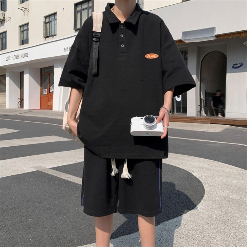 2024夏季休闲短袖套装男宽松polo衫港风运动两件套男装TZ5906P70,男装休闲套装,电商A086
