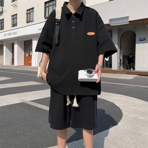 2024夏季休闲短袖套装男宽松polo衫港风运动两件套男装TZ5906P70