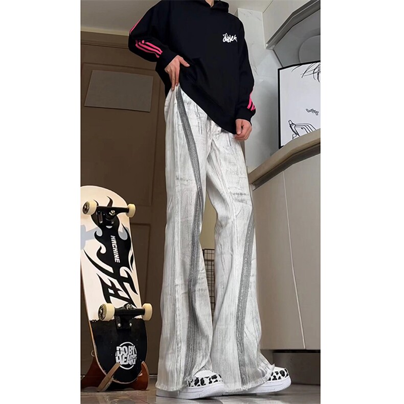 美式eodup高街hiphop小从涂鸦脏脏毛边喇叭牛仔裤货号K2409P65,男装牛仔裤,电商A063