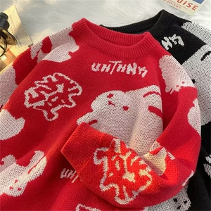 新款兔年本命年毛衣男女vintage情侣毛线衣秋冬季针织衫M556-p45图片