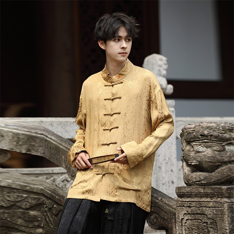 秋冬新品风（金财神）潮丝绸提花改良唐装外套男女C3460,男装民族服装,星座305A（原312A-1）