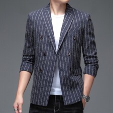 男士条纹西装领时尚休闲外套2023春季宽松中青年西服潮流上衣图片