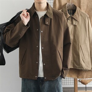 高端翻领夹克男2026春季简约宽松休闲工装外套百搭上衣服图片